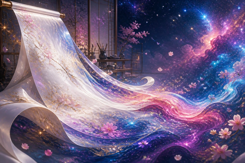 Yuzen Galactic Silk Nebula-dyed silk game cover
